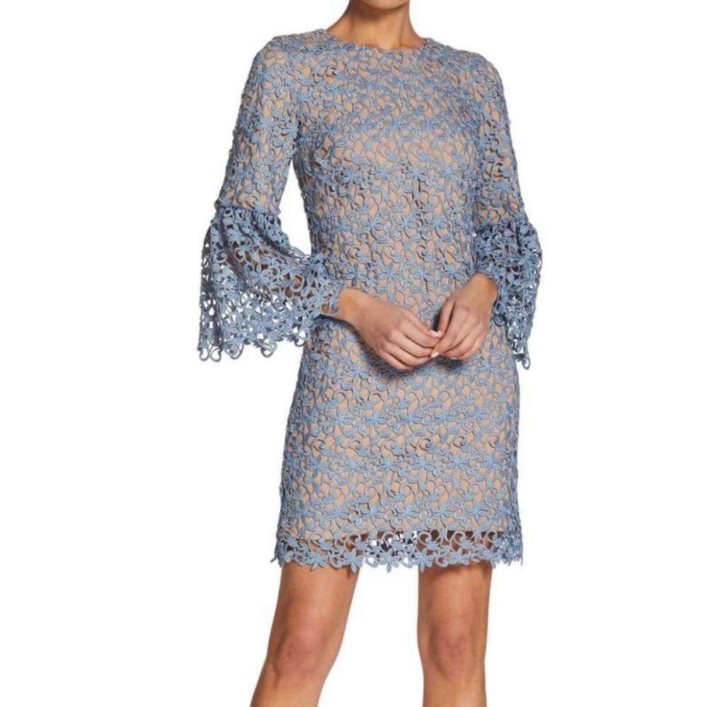 - Dress the Population blue croche lace mini dress with bell sleeves blueXXL